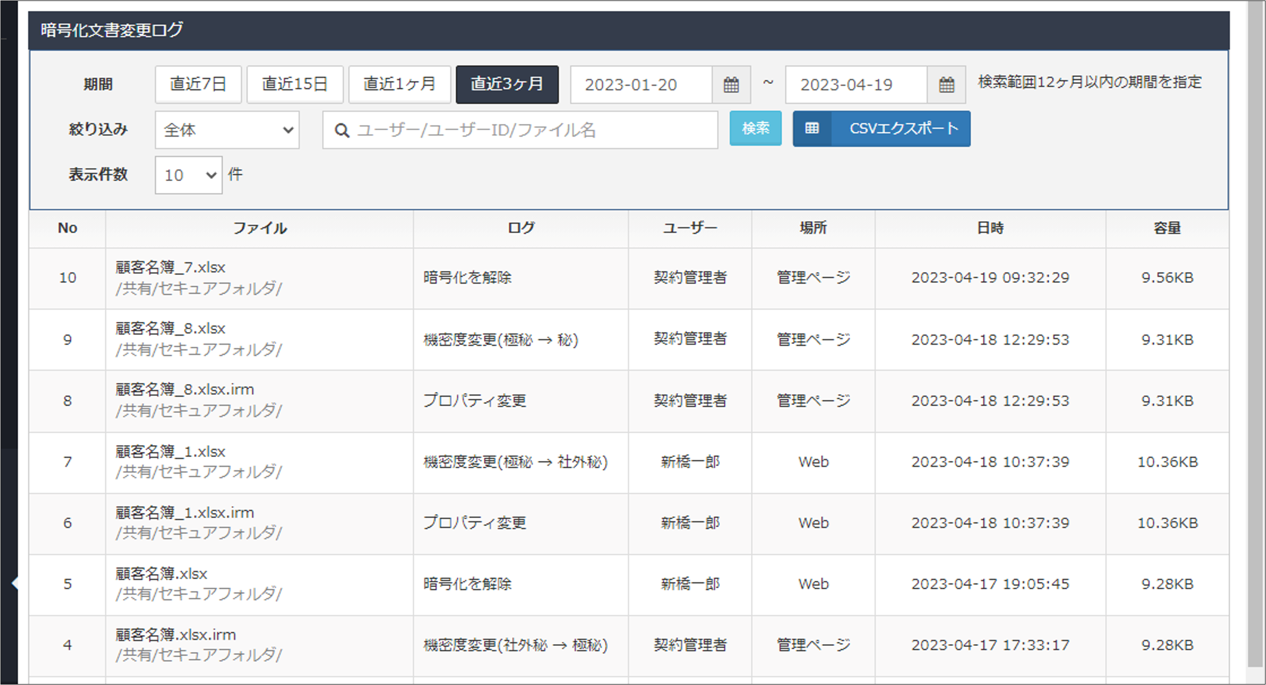 ファイルの機密度と暗号化の変更履歴を確認する方法