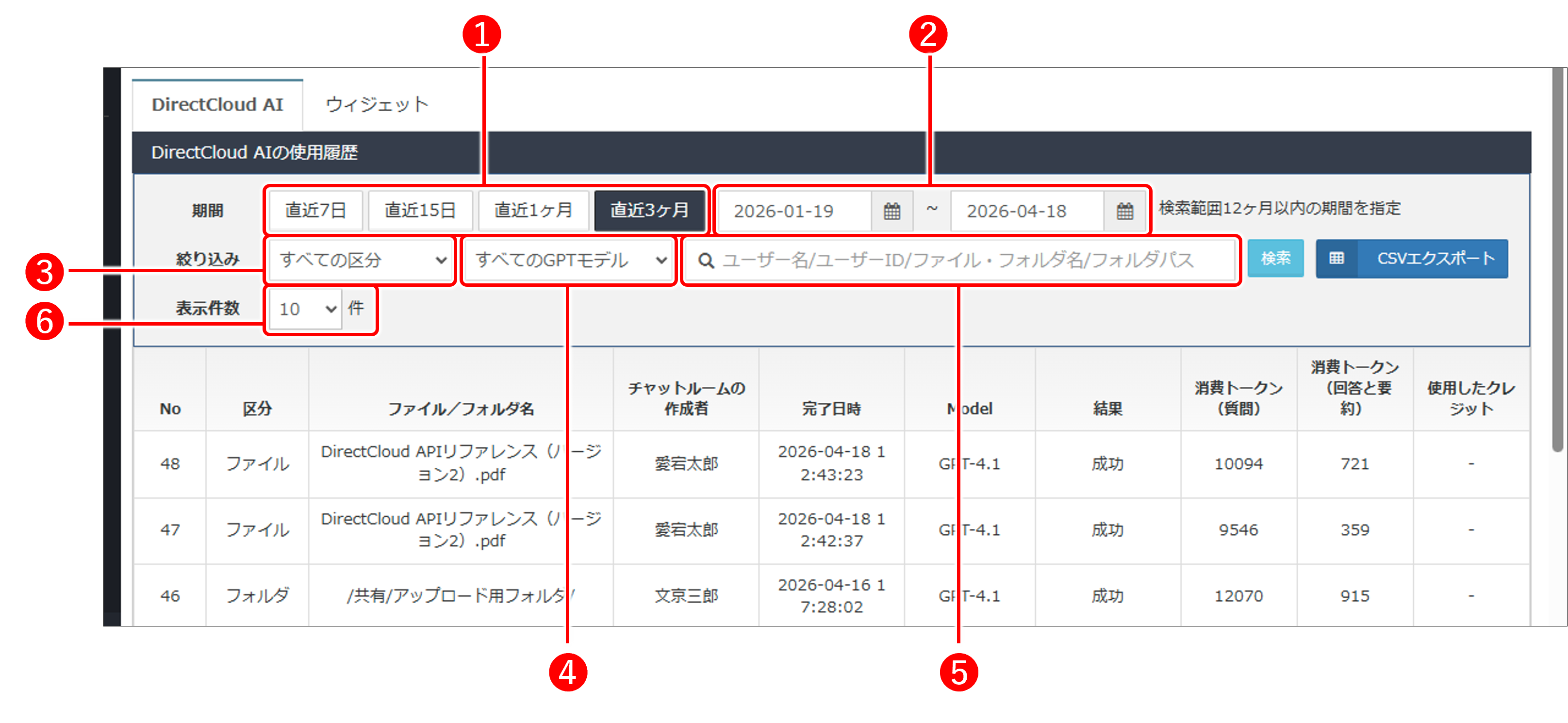 DirectCloud AIで使用したトークン／クレジットを確認する方法
